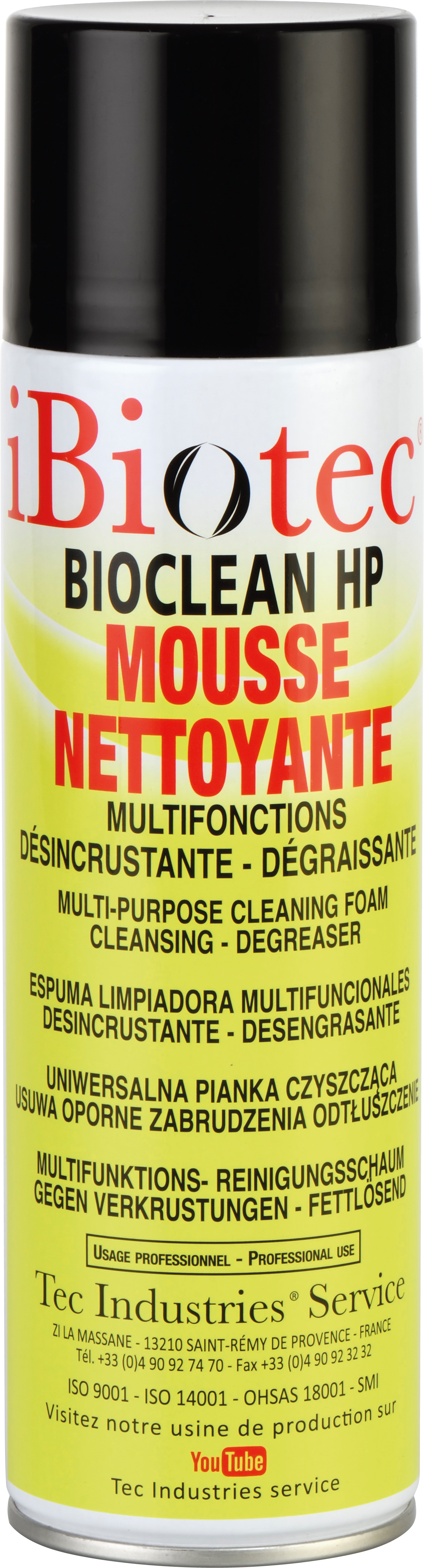 Professionelles Schaumreinigungs-Aerosol.  Entfettender Multifunktionsreiniger, Aerosol-Reinigungsschaum, ibiotec Aerosol-Reinigungsschaum für Hygiene in gemeinschaftlich genutzten Orten, ibiotec Aerosolschaum, geruchsloser Multifunktionsreinigungsschaum - BIOCLEAN HP - Ibiotec. Lieferanten von Aerosolen. Hersteller von Aerosolen